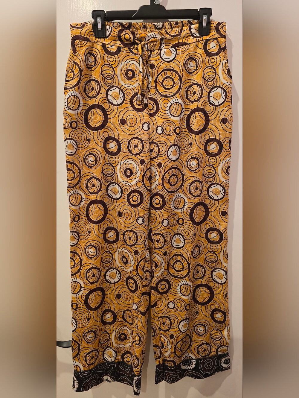 Paolo Casalini Yellow and Brown Circular Print Wide-Leg Pants